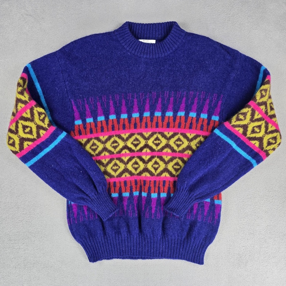 United Colors Of Benetton Sweater Womens Medium Blue Fair Isle Italy Wool